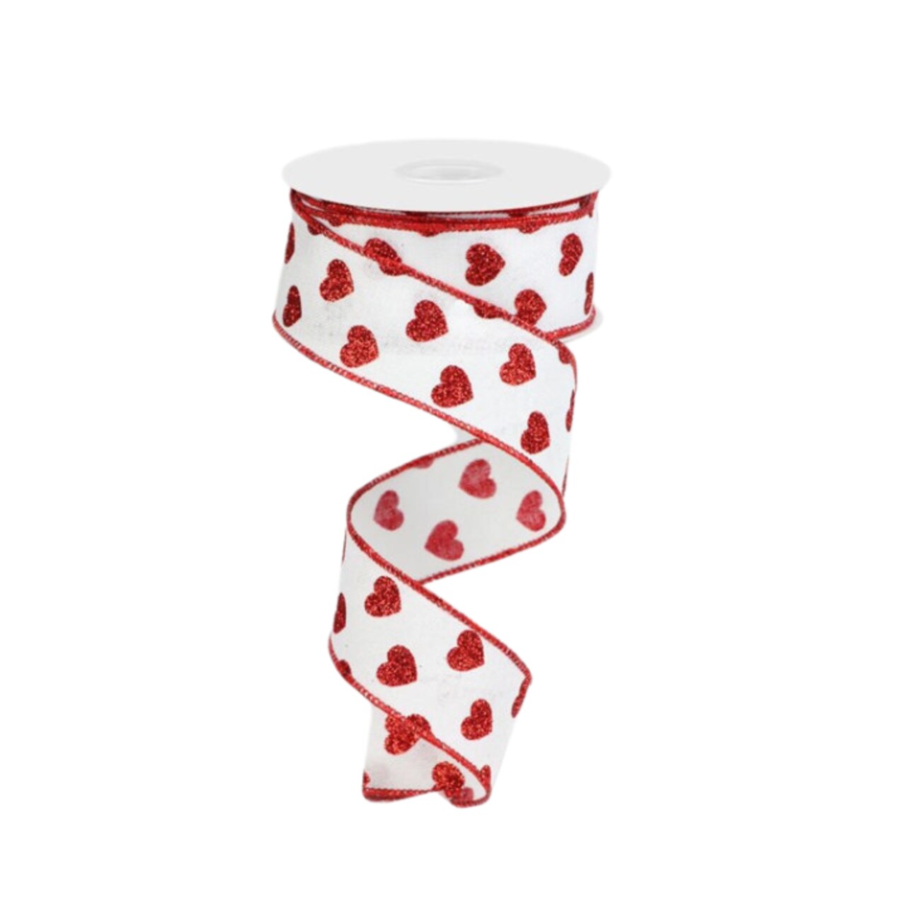 1.5"x10yd Roll of White/Red Glitter Valentine's Day Ribbon with Hearts - TCT Crafts -RGA173727